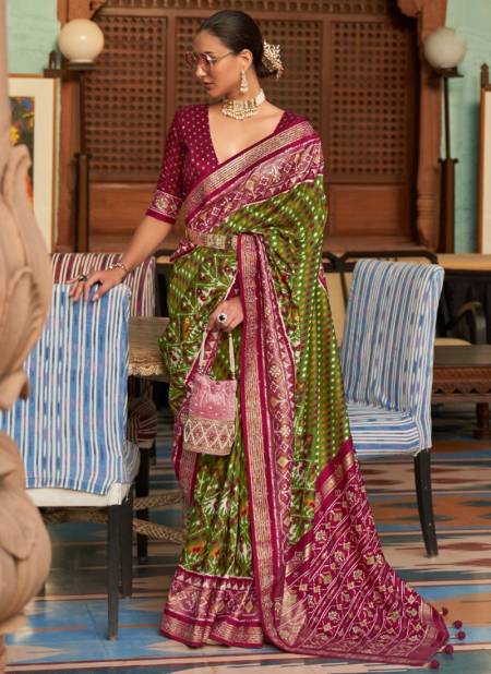 Green Colour REWAA PATOLA Heavy Designer Wedding Wear Patola Latest Saree Collection R113-D